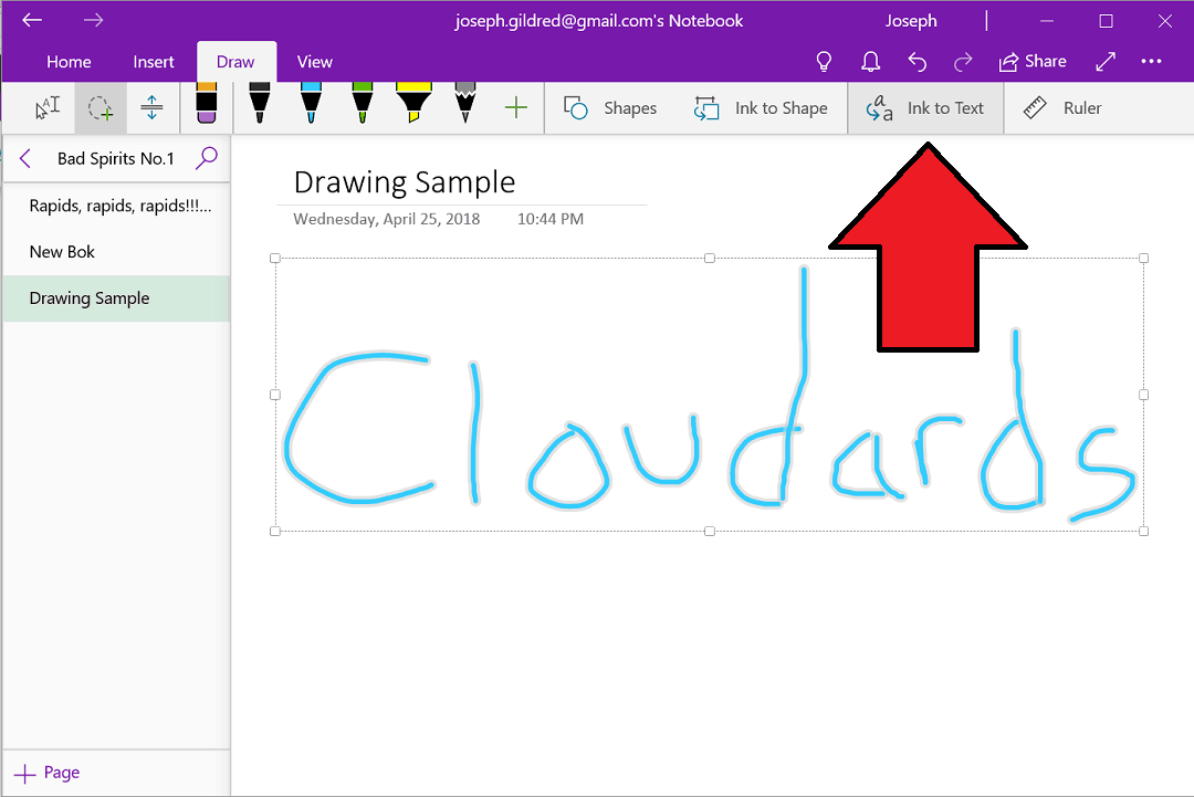 onenote for mac ink to text